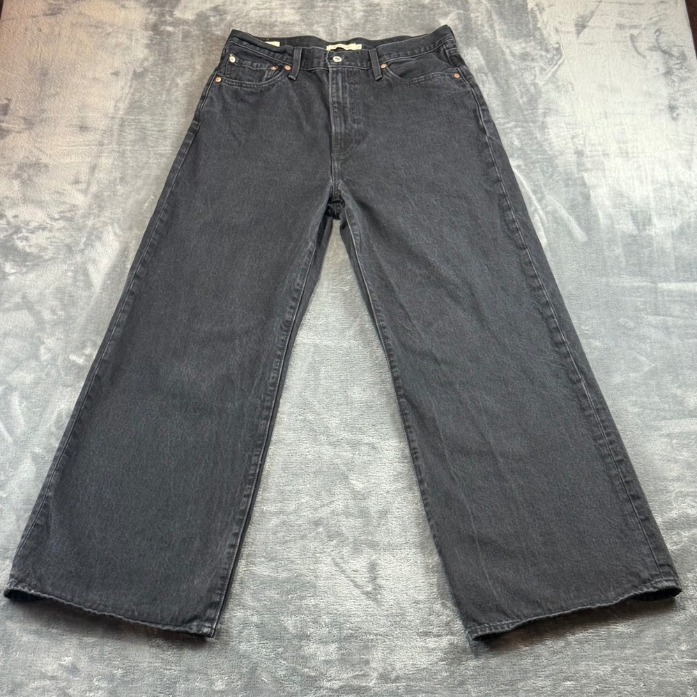 Levis Premium Ribcage Wide Leg Jeans Washed Black High Rise Denim 31